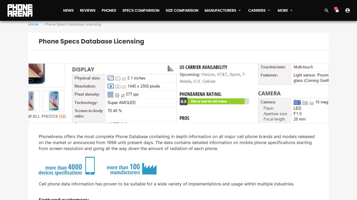Phone Specs Database Licensing - PhoneArena